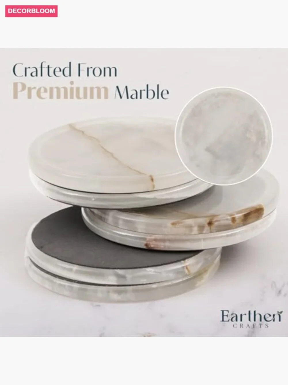 Set of 6 Handmade Marble Coasters with Holder - 3.5in